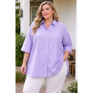 Foxcroft Womens Shirt Lavender Purple Wrinkle Free Button Back Tunic  20W Shaped